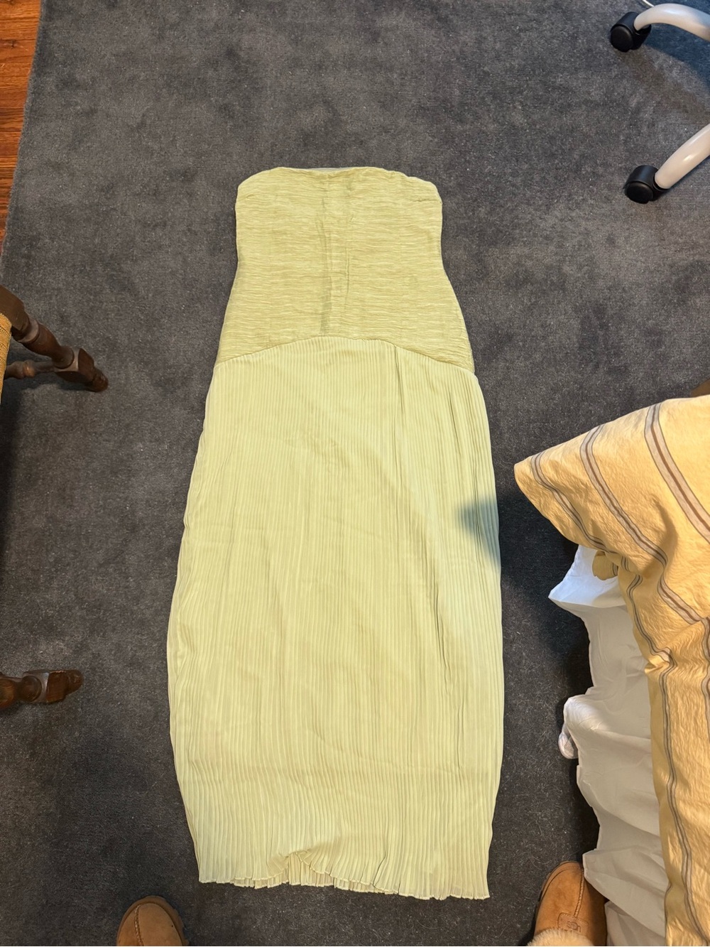 Strapless Pleated Midi Dress - Light Lime Green